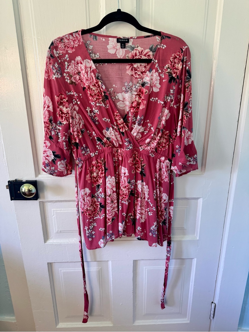 Torrid Rose-Mauve Floral Babydoll Top With 3/4 Sleeve
